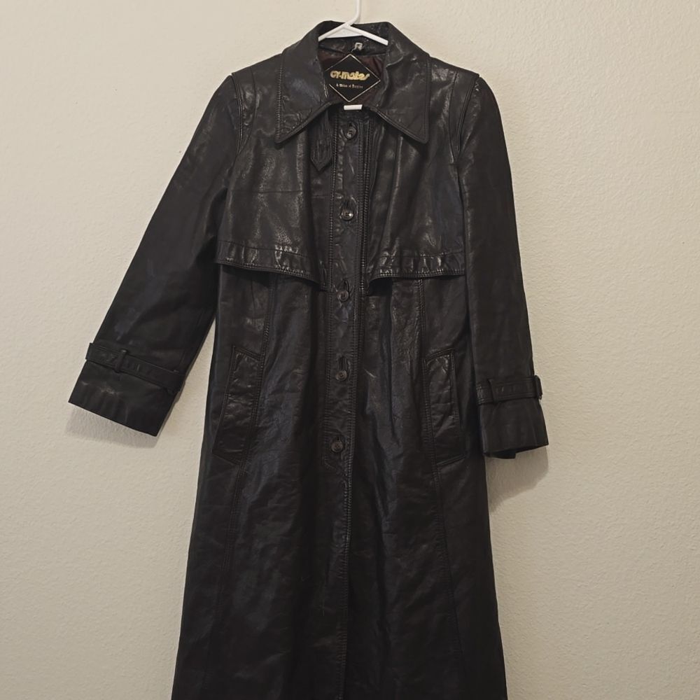 Vintage CR Mates by Domino Leather Trench Coat size 13/14